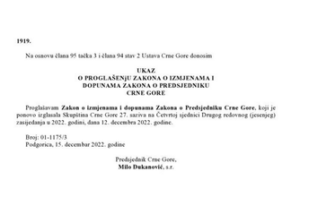 Zakon o predsjedniku objavljen u Službenom listu Zakon o predsjedniku objavljen u Službenom listu