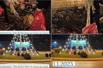 "Eko Božić bata ne kuca na vrata": Ekološki aktivisti u Nikšiću prikupili 20 kesa otpada i složili ih ispred novogodišnjih ukrasa kao podsjetnik lokalnoj upravi "Eko Božić bata ne kuca na vrata": Ekološki aktivisti u Nikšiću prikupili 20 kesa otpada i složili ih ispred novogodišnjih ukrasa kao podsjetnik lokalnoj upravi