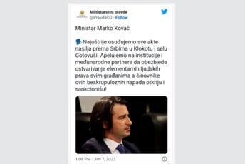 Napravili grešku pa brisali tvit: Kovač umjesto vinovnika pominjao - činovnike napada