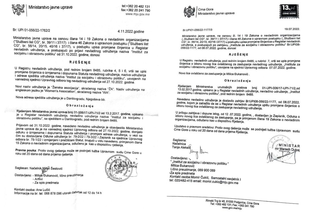 Ženska asocijacija Na čelu našeg udruženja je Milica Đukanović, a