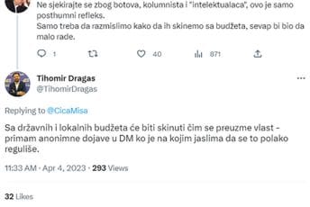 Funkcioner Pokreta Evropa sad o neistomišljenicima: Skinućemo ih sve sa budžeta, šaljite mi porukama ko su