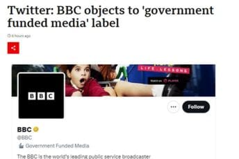 I BBC dobio oznaku "Vlada finansira ovaj medij" na Tviteru I BBC dobio oznaku "Vlada finansira ovaj medij" na Tviteru