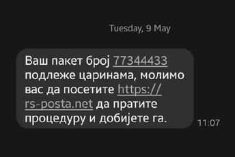 Stižu lažne poruke o pošiljci, građani upozoreni da ne otvaraju link Stižu lažne poruke o pošiljci, građani upozoreni da ne otvaraju link
