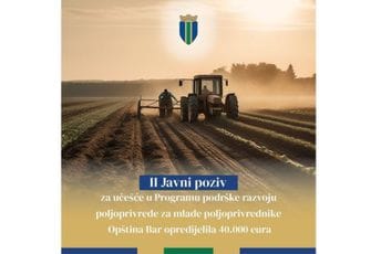 Opština Bar opredijelila 40.000 eura: Drugi Javni poziv za podršku mladim poljoprivrednicima u 2023. godini Opština Bar opredijelila 40.000 eura: Drugi Javni poziv za podršku mladim poljoprivrednicima u 2023. godini