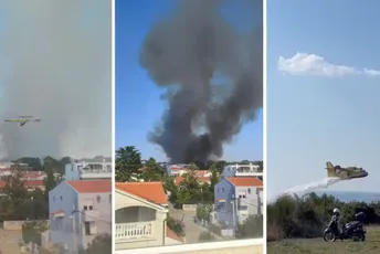 Požar kod Zadra: Vjetar otežava gašenje, u pomoć stigla i dva kanadera Požar kod Zadra: Vjetar otežava gašenje, u pomoć stigla i dva kanadera