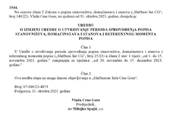 Službeni list objavio odluku Vlade o odlaganju popisa Službeni list objavio odluku Vlade o odlaganju popisa