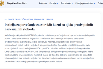 NVO ,,Mi možemo“ dostaviće parlamentu peticiju kojom traže da minimalna kazna za silovanje i druge vrste takvog krivičnog djela bude osam godina NVO ,,Mi možemo“ dostaviće parlamentu peticiju kojom traže da minimalna kazna za silovanje i druge vrste takvog krivičnog djela bude osam godina
