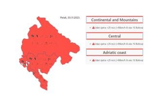 Sjutra u Crnoj Gori na snazi crveni meteo alarm: Orkanski vjetar, pljuskovi i grmljavina Sjutra u Crnoj Gori na snazi crveni meteo alarm: Orkanski vjetar, pljuskovi i grmljavina