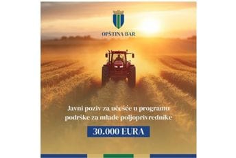 Opština Bar: Raspisan Javni poziv za učešće u programu podrške za mlade poljoprivrednike