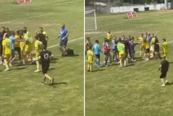 Nevjerovatne scene u Foči: Navijač udario nogom u glavu igrača koji je ležao na terenu Nevjerovatne scene u Foči: Navijač udario nogom u glavu igrača koji je ležao na terenu