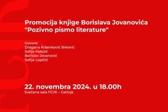 Pozivno pismo literature: O knjizi Borislava Jovanovića sjutra na FCJK