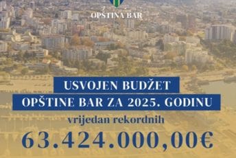 Opština Bar: Usvojen Budžet za 2025. godinu vrijedan rekordnih 63.424.000 eura Opština Bar: Usvojen Budžet za 2025. godinu vrijedan rekordnih 63.424.000 eura