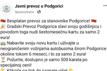 Oprez: Lažna stranica podgoričkog Gradskog saobraćaja nudi šestomjesečne karte za dva eura