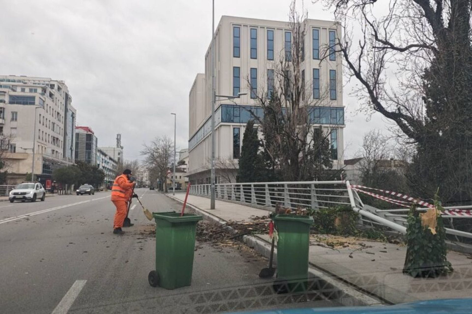 Fotografija 1: Podgorica: Vjetar oborio stablo, oštećen dio ograde mosta Braće Zlatičanin