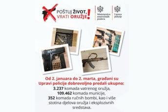 Građani do 2. marta policiji predali 3237 komada oružja i 109.462 komada municije