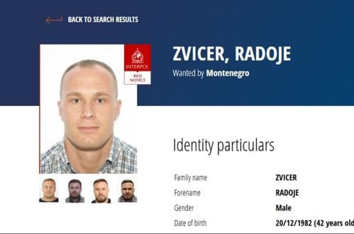 Interpol Podgorica: Od danas vidljiva međunarodna potjernica za Radojem Zvicerom koju je raspisala Crna Gora