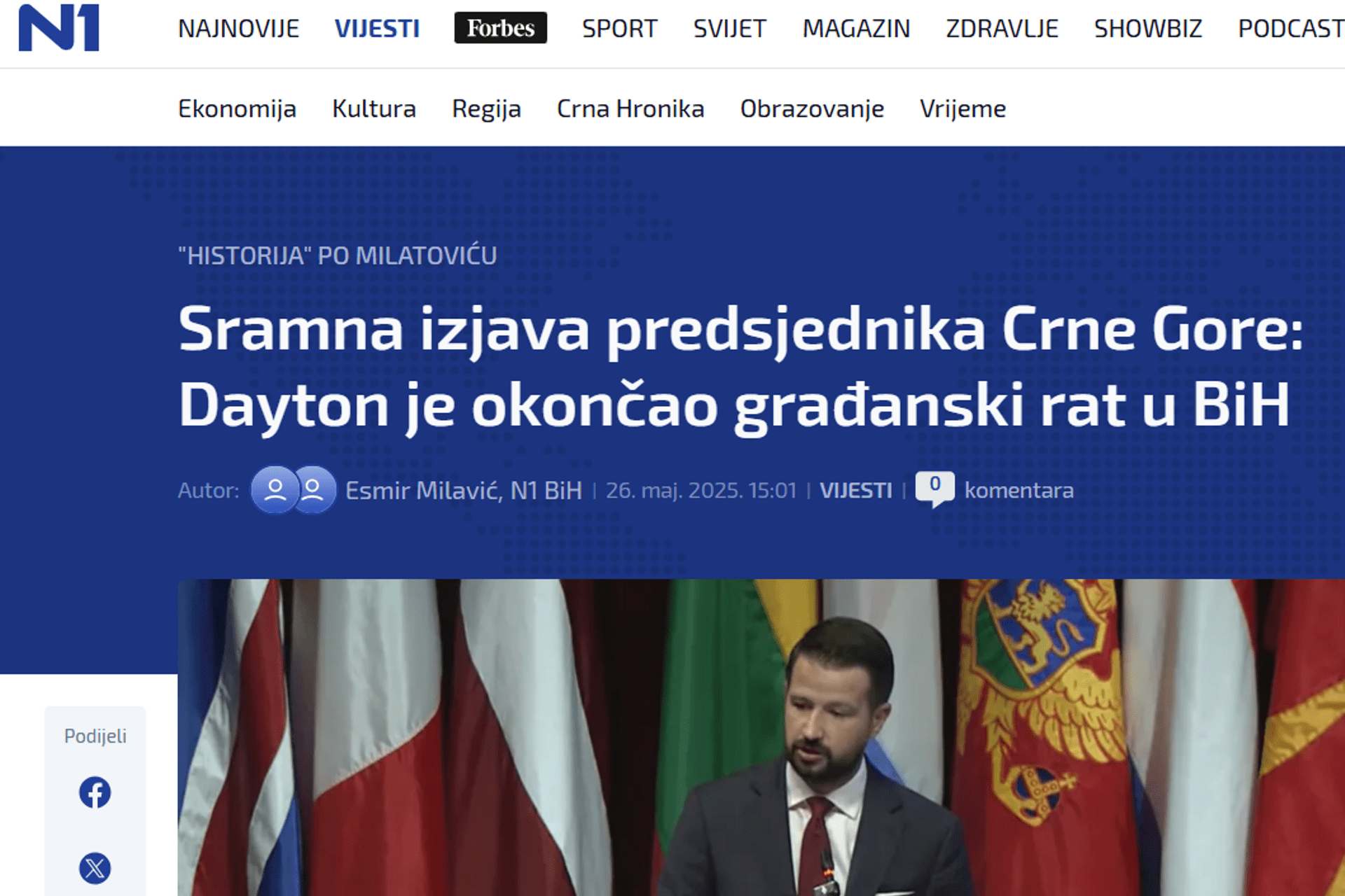 Fotografija 1: N1 BiH: Istorija po Milatoviću, sramna izjava predsjednika Crne Gore