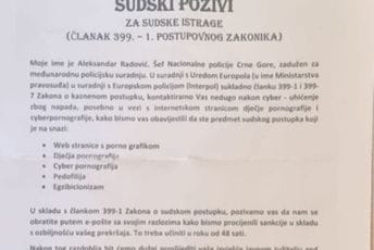 Policija upozorova na lažni mejl: Nije  dopis Aleksandra Radovića