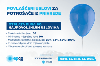 EPCG i ove godine nudi povlašćene uslove za otplatu duga potrošačima iz sektora privrede