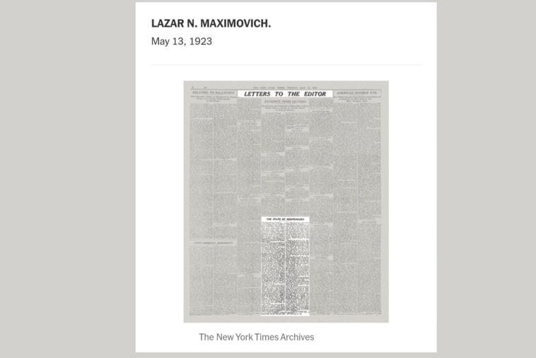 Maksimović za Njujork tajms 1923: Crnogorci spasili srpsku vojsku, a kada je Crna Gora zatrebala pomoć niko joj nije pružio ruku Maksimović za Njujork tajms 1923: Crnogorci spasili srpsku vojsku, a kada je Crna Gora zatrebala pomoć niko joj nije pružio ruku