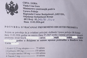Građanin Rožaja: Policija mi je vratila oduzete tablete pošto sam priložio medicinsku dokumentaciju