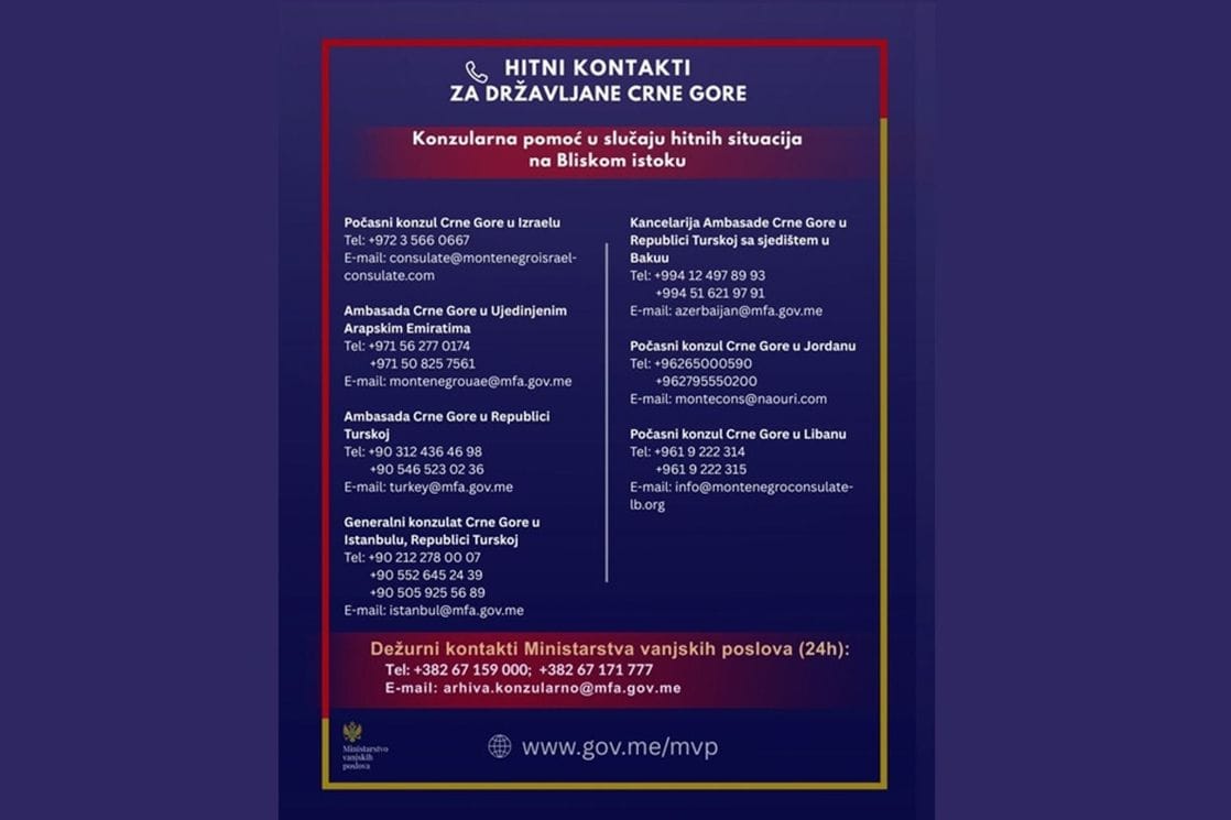 MVP ažuriralo pregled servisnih informacija za države obuhvaćene eskalacijom na Bliskom istoku