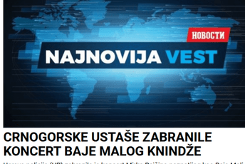 Mediji bliski srpskoj vlasti za zabranu koncerta u Pljevljima krive - "crnogorske ustaše"
