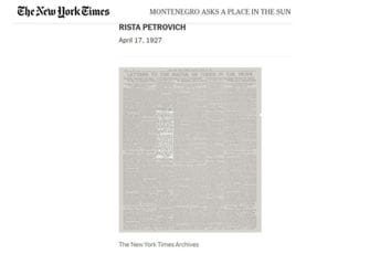 „Crna Gora traži svoje mjesto pod suncem“: Njujork tajms o crnogorskom pitanju 1927.