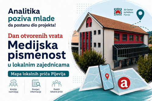 Dan otvorenih vrata 7. jula u Pljevljima: Analitika poziva mlade da postanu dio projekta Medijska pismenost u lokalnim zajednicama