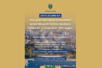 Opština Bar organizuje Javnu raspravu o Nacrtu plana upravljanja komunalnim otpadom za period 2026-2029. godine